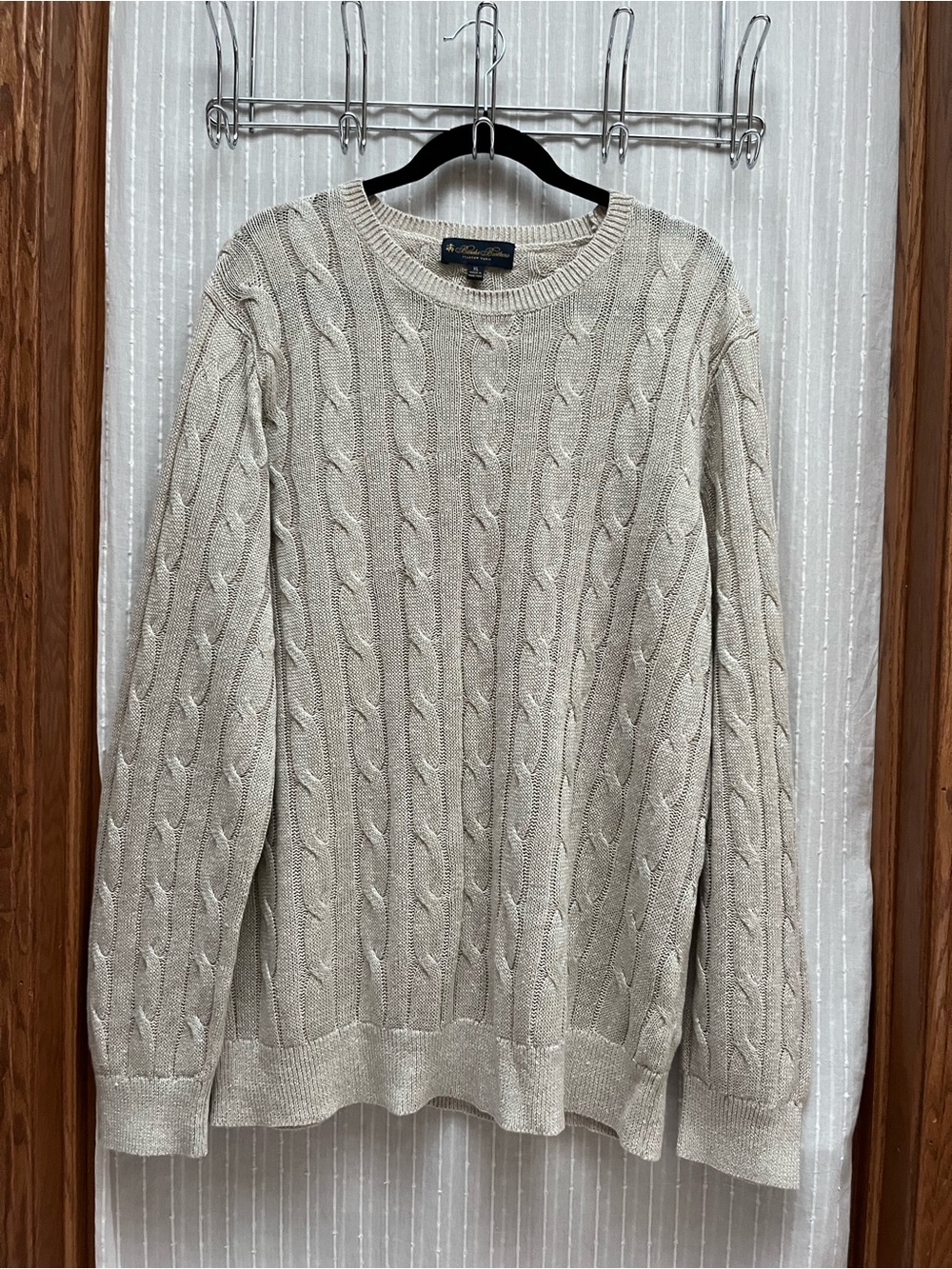 Brooks Brothers 100% Linen Cable Knit Crewneck Sweater Oatmeal Mens Size XL